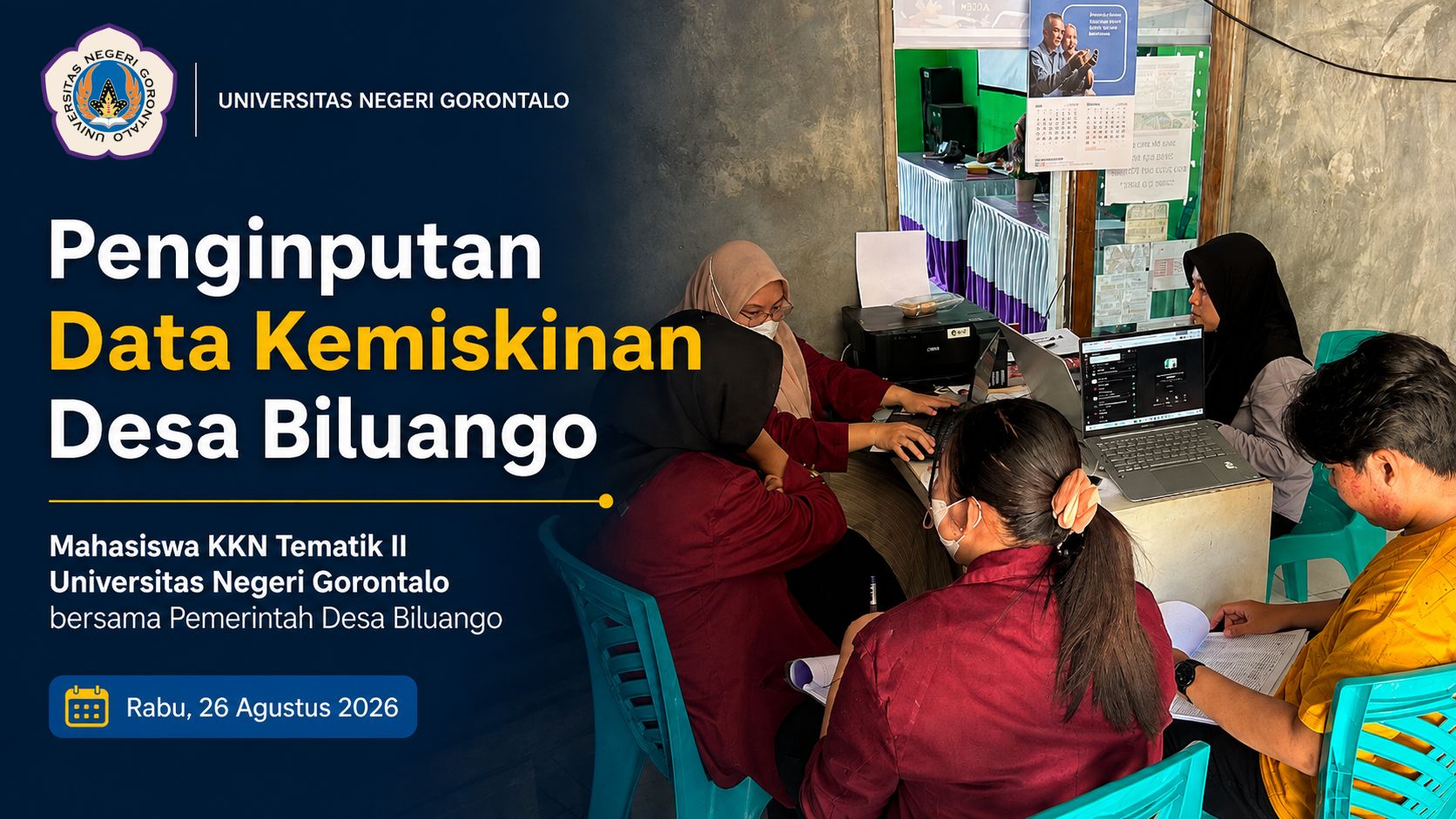 Mahasiswa KKN Tematik II UNG Dukung Pemerintah Desa Biluango dalam Penginputan Data Kemiskinan