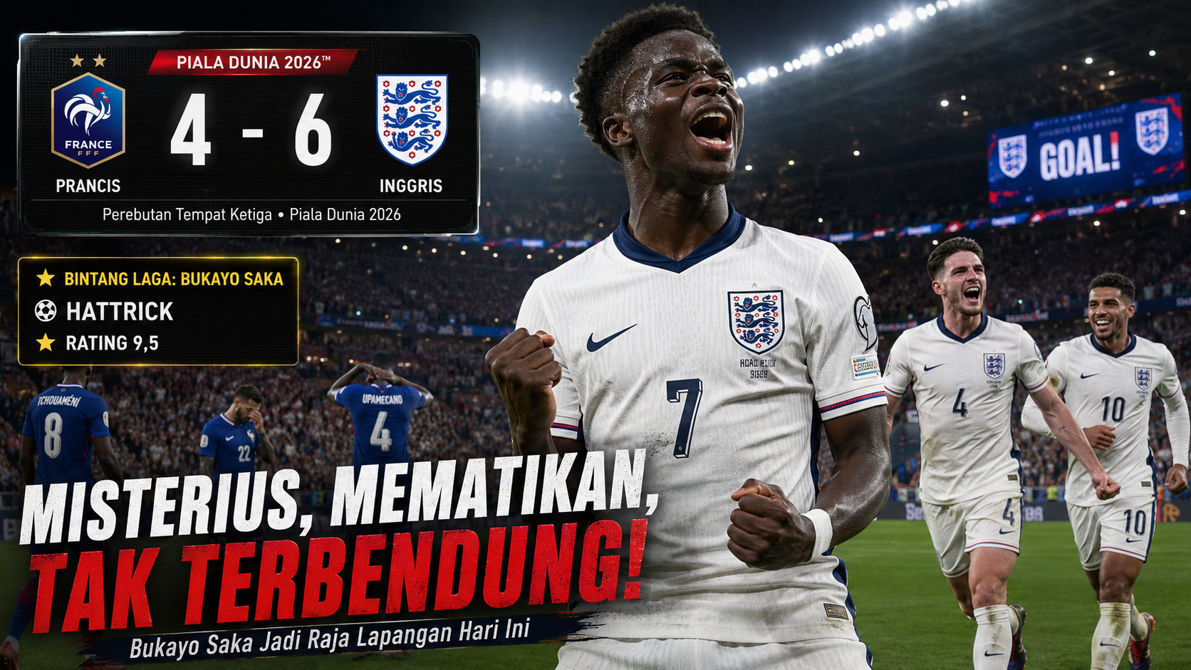 Saka Meledak! Inggris Rebut Juara Ketiga setelah Menang 6-4 atas Prancis
