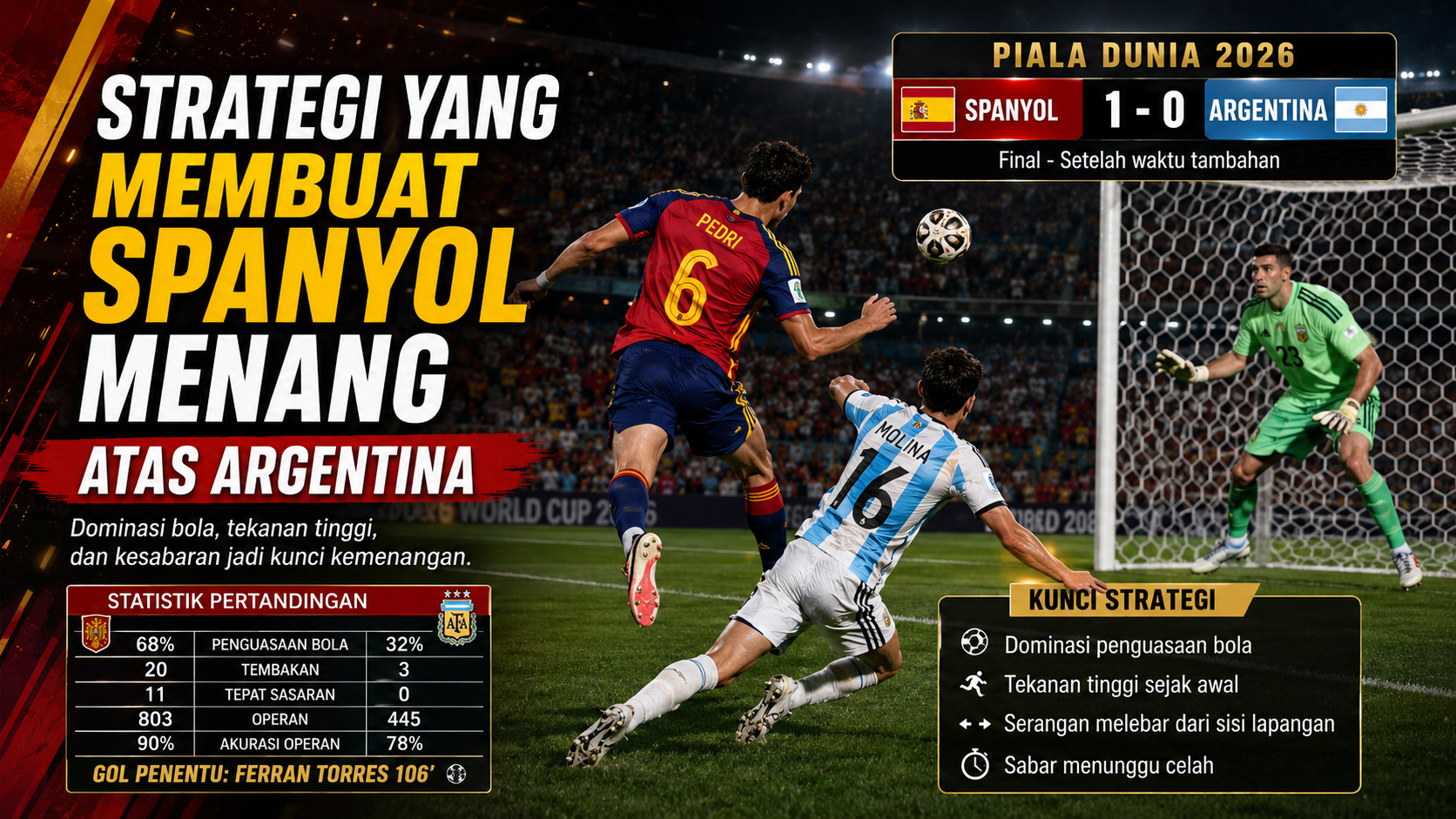 Strategi Sempurna Spanyol Bungkam Argentina: Dominasi Bola, Tekanan Tinggi, dan Kesabaran Jadi Kunci Juara Dunia